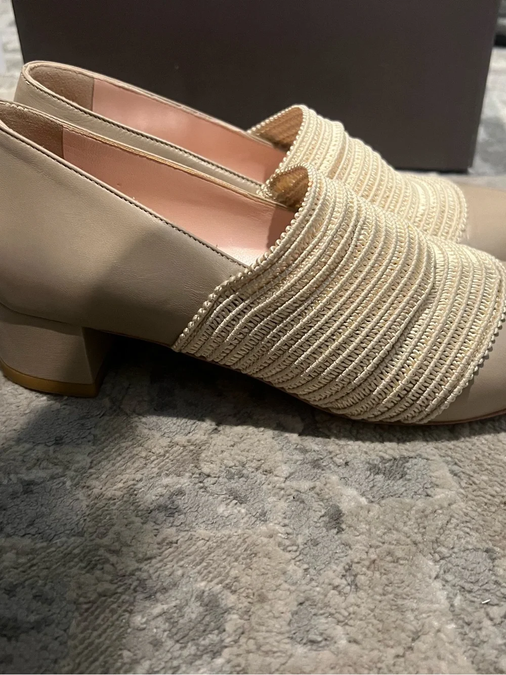 Italian made Estelle M Taupe Braided-Trim Pointed Toe Flats
